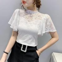ราคา ทันสมัย ลูกไม้ เสื้อยืดผู้หญิงแขนสั้นกลวงบาง พรางหุ่น แขนกระดิ่ง ฤดูร้อน สินค้าใหม่ สไตล์เกาหลี คอกลม เสื้อท่อนบน (12453127768)