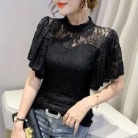 ราคา ทันสมัย ลูกไม้ เสื้อยืดผู้หญิงแขนสั้นกลวงบาง พรางหุ่น แขนกระดิ่ง ฤดูร้อน สินค้าใหม่ สไตล์เกาหลี คอกลม เสื้อท่อนบน (12453127762)