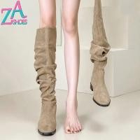 ราคา ZAZA บูทยาวสำหรับรองเท้าบู๊ตยาวถึงเข่าสำหรับสตรีบู๊ตคาวบอยรองเท้าหนังสีดำรองเท้าบูทสกินนี่ส้นหนายืดได้บูทแฟชั่นสไตล์เกาหลี (20674169663)