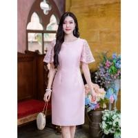 ราคา เดรสแต่งคอมุกดอกไม้แขนระบาย ผ้าไหมญี่ปุ่น แขนผ้าลูกไม้ใยบวบดอกลอยเพิ่มความหรู เดรสออกงาน สวยหวาน สีทอง ชมพู (21858399370)