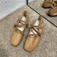ราคา Wu Xiaoxiao Homemade Red Square Head Retro MWG Flat Regen Shoes Color Soft Grandma Cross Strap Ballet (15861428494)