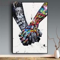 ราคา Street Graffiti Art Lovers Kiss Canvas Painting Posters and Prints Abstract Hand Wall Art Picture for Living Room Home Decor A2 (16745018183)