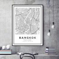 ราคา Black and white Bangkok map Nordic Thailand city map wall art printing poster and printing living room home decoration canvas mural (9750849578)