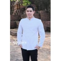 ราคา เสื้อผ้าไหมชาย เสื้อซาฟารีชาย เสื้อผ้าไทยชาย สีขาว คอจีน แขนยาว พร้อมส่ง ใส่ทำงาน งานแต่ง งานบวช รับประกัน สีไม่ตก Menssilksuit (4214666084)