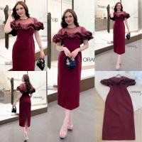 ราคา พร้อมส่ง S 2XL ป้าย Orange Juice เดรสยาว สีแดง แต่งระบาย ซีทรู ชุดออกงาน ชุดไปงานแต่ง (23067432321)