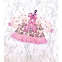 ราคา สีพิเศษ มี 2XL Puppy Pink Dress เดรสสั้นสีชมพูครีมผ้าชีฟอง พิมพ์ลายดอกไม้ ผูกโบว์ใหญ่ เดรสแต่งระบายหลายชั้น มีซับใน (21726943684)