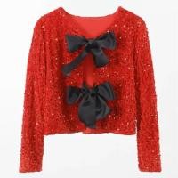 ราคา JACOOEQU แขนยาวแขนยาว เสื้อแจ็คเก็ตปักเลื่อมลูกไม้โบว์หวาน คอโอ สีทึบทึบ แจ็คเก็ตแฟชั่นปักเลื่อมโบว์ หวานหวานแหววว ชุดปักเลื่อม ชุดปาร์ตี้คริสต์มาส (22596976624)
