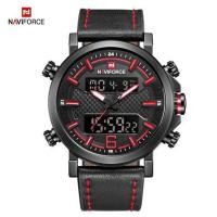 ราคา NAVIFORCE for dream นาฬิกาข้อมือผู้ชายสายสายหนังสีดำแถบแดงสไตล์สปอร์ต รุ่นNF 91356Mหน้าดำ ขอบรมดำ (1459668903)