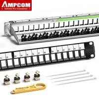 ราคา AMPCOM Patch Panel24 Port Blank Keystone Patch Panel1U Stp utp19นิ้ว Rack Wall Mount พร้อมแผงการจัดการสายเคเบิลด้านหลังRJ45 Ethernet (1885776343)