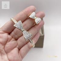 ราคา งานปั้ม18K กำไลประดับเพชรรูปโบว์ขอบทองกำไลงานอย่างดีปั้ม18K รอบวง18 cm (22019922845)