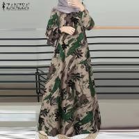 ราคา ชุดเดรสฤดูร้อนสำหรับสตรีมุสลิมลายดอกไม้สไตล์มุสลิมชุดเดรสแฟชั่นสตรีซองตะเกียงวินเทจชุดยาวพิมพ์ลาย (21837589313)