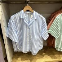 ราคา UNIQLO ของแท้เสื้อ458284เสื้อโปโลลายแถบผสมป่านหลวม2023สำหรับผู้หญิงเสื้อบ้านใหม่ฤดูร้อน (20047330020)