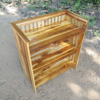 ราคา ชั้นวางซี่กรงชั้นวางของชั้นวางรองเท้าสามชั้นขนาด กว้าง66cm ลึก34cm สูง71cm ทำจากไม้สักทอง (17414062718)