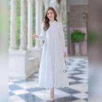 ราคา 9076White เดรสขาวแขนยาว ผ้าคอตต้อลปักฉลุ ทรงใหญ่ ใส่สบายๆ งานพร้อมส่ง งานป้าย Orange Juice (22139973651)