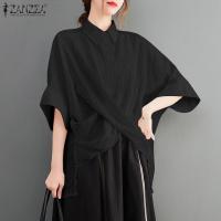 ราคา ZANZEA เสื้อเบลาส์สำหรับผู้หญิงเสื้อเบลาส์หรูหราแขน3 4เสื้อเสื้อทรงหลวมพื้นทรงหลวมคอกลม 10 (22254426755)
