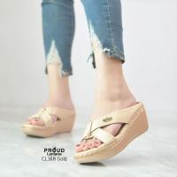 ราคา CL168 รองเท้าเสริมส้นสูง2 5นิ้ว ไหมดิ้นทองสวมหน้ายิปแซง (22153944259)