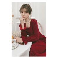 ราคา ชุดเดรสไปงานแต่งสีแดง กำมะหยี่ แขนยาว คอสี่เหลี่ยม สีไวน์แดง หรูหรา สำหรับออกงานต่างๆ เสื้อแฟชั่นสไตล์ยุโรป (21275089485)