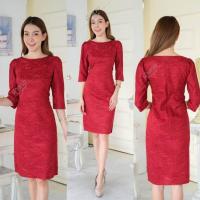 ราคา ชุดเดรสคอปาด ผ้าลูกไม้อัดผ้ากาวทั้งตัว (21252856241)