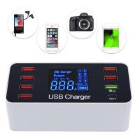 ราคา 8 Port smart LED display charger QC PD ที่ชาร์จแบตเต็มเร็ว Universal 8 Ports หัวชาร์จเร็วไม่ต้องรอนานแบตเต็มเร็ว USB Desktop Charger Model A9P (5141438399)