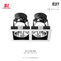 ราคา SL LIGHTING Recessed Downlight โคมไฟดาวน์ไลท์ E27 แบบฝังฝ้า 2 ช่อง ทรงสี่เหลี่ยม ขั้ว E27 รุ่น SL 6 668 (1371572357)