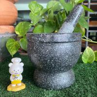 ราคา ครก ครกหิน ครกหินแท้ ครกอ่างศิลา ทรงลึก ขนาด 6 5 นิ้ว พร้อมสาก ตำพริกแกงได้ ดำ (1805492225)