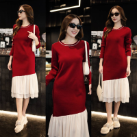 ราคา ส่งฟรี พร้อมส่ง Lovely sis เสื้อกันหนาวสีแดง เดรสไหมพรมแขนยาว แต่งคอมุก เย็บชายระบายผ้าชีฟอง CARDIGAN NISTA (23221491003)