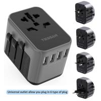 ราคา Universal Travel Adapter with 4 USB Ports All in One Worldwide Travel Adapter AU UK US EU Power Plug Universal Wall Adaptor Charger with USB Charging Port International Converter Socket Works for UK E