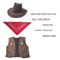 ราคา ฮาโลวีน COS Masquerade เครื่องแต่งกายธีมคาวบอย Dress Up Western คาวบอยเสื้อผ้า Denim เสื้อกั๊ก Suit (22635594272)