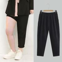 ราคา มีไซส์ใหญ่ Plus Size L 6XL Womens Elastic Waist Black Pants Solid Color Oversized All Matching Ankle Trousers (13970610377)