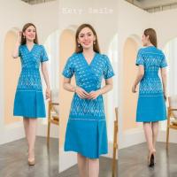 ราคา ชุดเดรสลายไทย ผ้าฝ้ายมัดหมี่เปลือกไม้พิมพ์ลายไทย ผ้าอัดกาวทั้งชุด ชุดทำงานผ้าไทย เดรสออกงานผ้าไทย (12908712634)