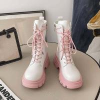 ราคา รองเท้าบูทมาร์ติน ข้อสั้น พื้นหนา สีชมพู สีดำ แฟชั่นสไตล์อังกฤษ รองเท้าบูทผู้หญิง รองเท้าส้นสูง 6 5 cm พร้อมส่ง (20357595085)