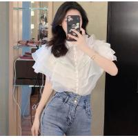 ราคา พร้อมส่งไซส์ อก 38 เสื้อเชิ้ตออกงานแต่งอกอลังระบายผ้าแก้ว เสื้อฟรุ้งฟริ้งผ้าแก้วเกาหลี (19692055582)