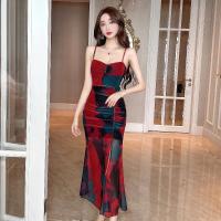 ราคา Dazzlin ชุดเดรสสายเดี่ยวยาวพับพับตาข่ายพิมพ์ลายย้อนยุคหรูหราสไตล์ฝรั่งเศส (21804130874)
