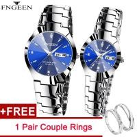 ราคา แหวนคู่ฟรี FNGEEN ขายร้อน2 Pcs นาฬิกาคู่ฉบับภาษาเกาหลี Luxury Original ปฏิทินวันที่กันน้ำนาฬิกาคู่รักสแตนเลสควอร์ทซ์แฟชั่นลำลองนาฬิกาข้อมือสำหรับผู้ชายผู้หญิง (7809927187)