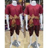 ราคา ชุดไทยผู้ชาย ชุดไทยพื้นเมือง เสื้อคอกลมผ้าคอตตอน โจงกระเบน ผ้าคาด (22759136021)