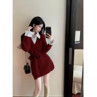 ราคา เดรสไหมพรมแต่งแขนแต่งคอปกเชิ้ต มาพร้อมเชือกผูกเอว งานสวยแบบตะโกน (23246626415)