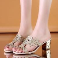 ราคา รองเท้าส้นสูงลายดอกไม้รองเท้าแตะสตรีทรงบีบเพชรสไตล์เกาหลี (21308973649)