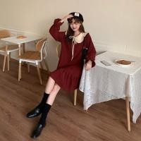 ราคา Tamias เดรสสีแดง เสื้อแขนยาวสีแดงคอตุ๊กตาสไตล์เกาหลี เดรสคอปก น่ารัก หลวมปาร์ตี้ เดรสแขนยาว (23271564000)