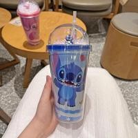 ราคา TFKRS 450ML การ์ตูนดิสนีย์สองชั้นถ้วยน้ำพลาสติก Lilo Stitch อุปกรณ์ต่อพ่วงภาพยนตร์กาต้มน้ำแบบพกพากับฟางของขวัญเด็ก (22086732183)