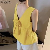ราคา Celmia ZANZEA เสื้อกล้ามคอกลมแขนกุดสำหรับผู้หญิงสไตล์เกาหลีผูกโบว์แฟชั่นใหม่ด้านหลังเสื้อสายเดี่ยว 9 (22385439150)