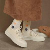 ราคา รองเท้าผ้าใบสีขาวผู้หญิงสไตล์เกาหลีแฟชั่นรองเท้าผ้าใบหัวแม่เท้ารองเท้าลำลองผู้หญิง (18233567513)