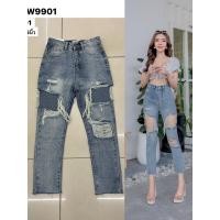 ราคา ยีนส์ทรงบอยเอวสูงแต่งขาดๆผ้าไม่ยืดมี5แบบให้เลือก (18832289158)