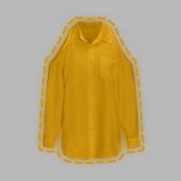 ราคา พร้อมส่ง เสื้อผ้าไหมอิตาลี เสื้อแขนยาวกระดิ่งเว้าไหล่กระดุมหน้า A4221 (22063145014)