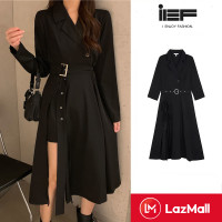 ราคา IEF เสื้อสูทหญิง ชุดสูทสีดำใหม่คอปกกระโปรงยาวเอวบาง เสื้อแขนยาวปิดหน้า coatover ชุดสูทผู้หญิง2023 (14782551968)