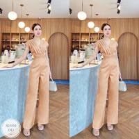 ราคา SG930จั๊มสูทขายาวอกคอวี อกจีบอัดพลีท เอวพีบจับจีบ งานเรียบหรู เก๋สุดๆ (22202600598)