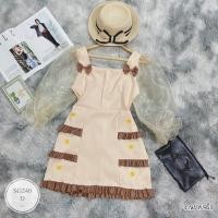 ราคา SG240 Dress เดรสแขนยาว แขนพองผ้าแก้วซีทรู สุดเก๋ ทรงคอยู ติดโบว์ช่วงไหล่ แต่งระบายชาย (16734763574)