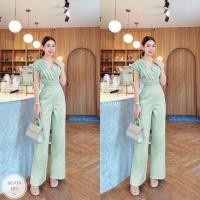 ราคา SG930จั๊มสูทขายาวอกคอวี อกจีบอัดพลีท เอวพีบจับจีบ งานเรียบหรู เก๋สุดๆ (22202600601)
