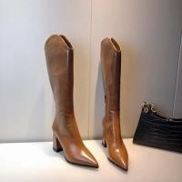 ราคา ร้านไทย รองเท้าบูทยาวหัวแหลมหนังpu สีน้ำตาลดำครีม premium มีซิป ส้นสูง 8cm A37 พร้อมส่ง (22963041168)