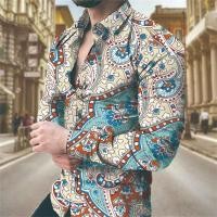 ราคา ใหม่หรูหราชายเสื้อ 3D ดอกไม้พิมพ์เสื้อแขนยาว Retro Casual เสื้อผ้าผู้ชาย SLIM FIT ปุ่มลงเสื้อ (22915386683)