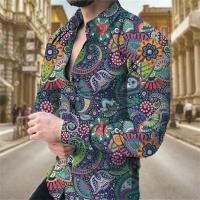 ราคา ใหม่หรูหราชายเสื้อ 3D ดอกไม้พิมพ์เสื้อแขนยาว Retro Casual เสื้อผ้าผู้ชาย SLIM FIT ปุ่มลงเสื้อ (22915386692)